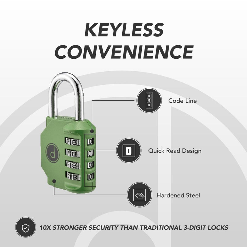 desired tools 4 Digit Combination Locks 2 Pack - Weatherproof Padlock with Code - Combination Lock for Locker, Gym, Outdoor Gate, Storage Shed, Fence Gate & Bike Lock - Keyless, Easy to Set, Reset - New Green - Image 5